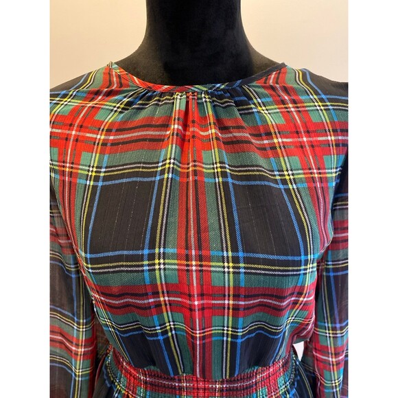 J. Crew Christmas Stewart Tartan Plaid Dress Size XL Smocked Waist Ruffle Hem - Picture 3 of 12
